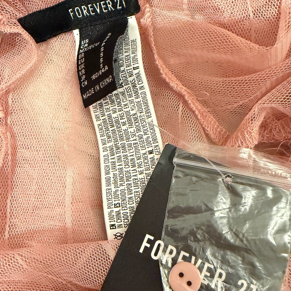 NWT Forever 21 Pink Sheer Long Sleeve Top, Size S, MSRP $15 - Picture 3 of 3